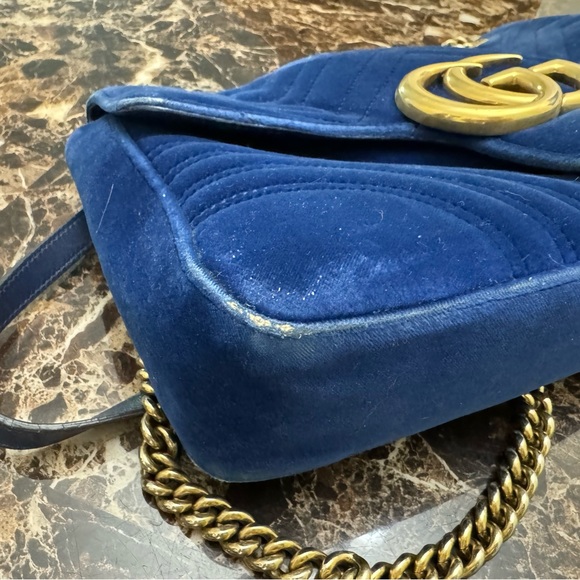 Gucci Velvet Matelasse Medium GG Marmont Shoulder Bag Colbalt Blue - Picture 2 of 8